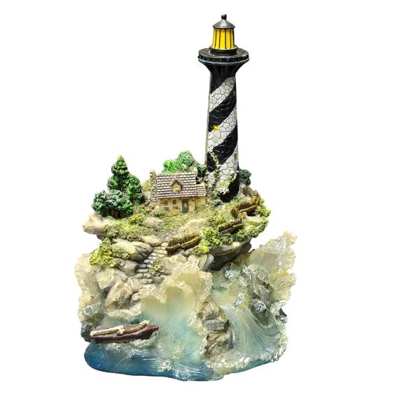 Lighthouse Cottage & Ocean Waves Collectible Home Decor Music Box - Picture 1 of 12